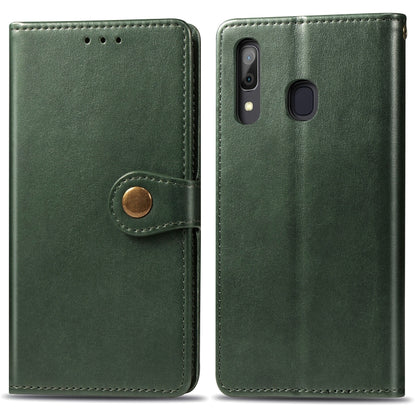 Retro Solid Color Leather Buckle Mobile Phone Protection Leather Case with Photo Frame & Card Slot & Wallet & Bracket Function for Galaxy A20 / A30