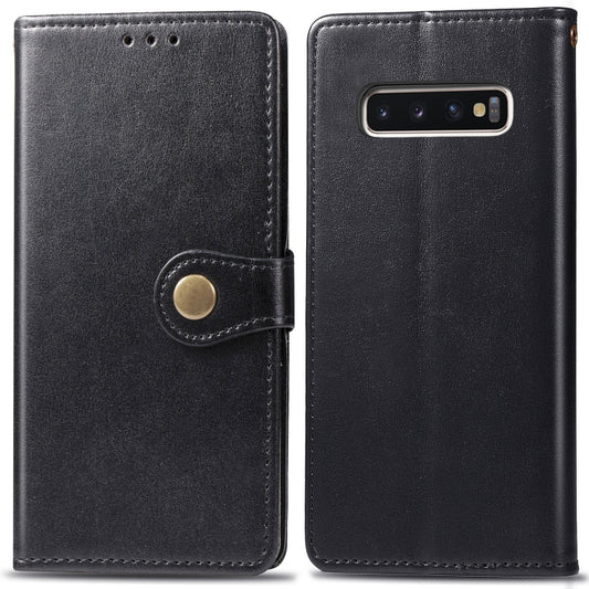 Retro Solid Color Leather Buckle Mobile Phone Protection Leather Case with Photo Frame & Card Slot & Wallet & Bracket Function for Galaxy S10 Plus