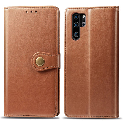 Retro Solid Color Leather Buckle Mobile Phone Protection Leather Case with Photo Frame & Card Slot & Wallet & Bracket Function for Huawei P30 Pro