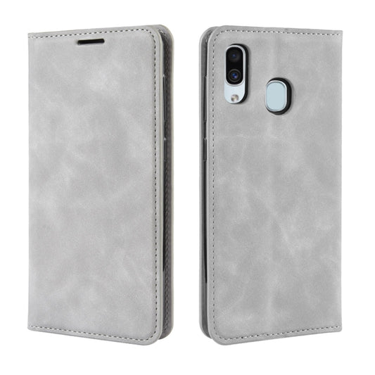 Retro-skin Business Magnetic Suction Leather Case with Purse-Bracket-Chuck Compatible with Galaxy A30, Compatible with Galaxy A30