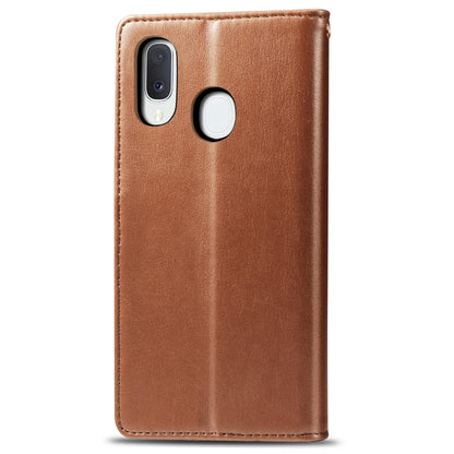 Retro Solid Color Leather Buckle Mobile Phone Protection Leather Case with Lanyard & Photo Frame & Card Slot & Wallet & Bracket Function for Galaxy A20e
