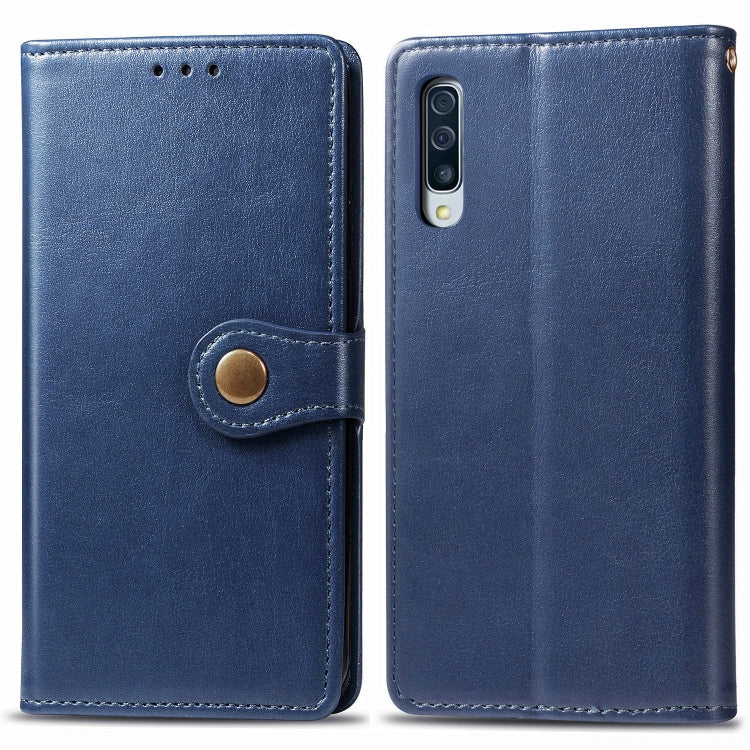 For Galaxy A30S Retro Solid Color Leather Buckle Phone Case with Lanyard & Photo Frame & Card Slot & Wallet & Stand Function