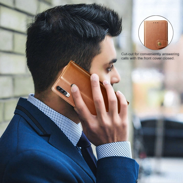 For Galaxy A20S Retro Solid Color Leather Buckle Phone Case with Lanyard & Photo Frame & Card Slot & Wallet & Stand Function