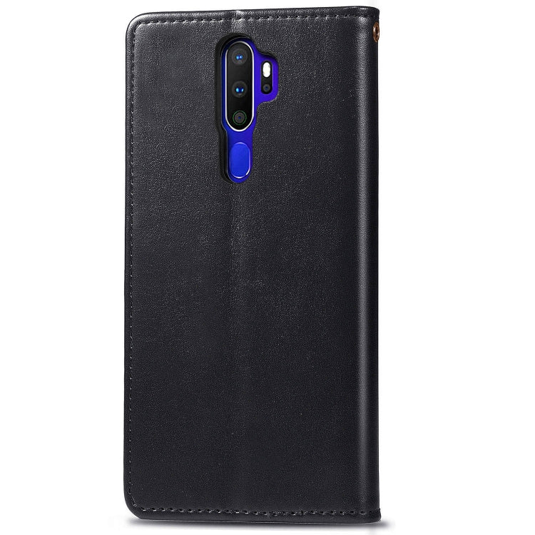 For OPPO A5 2020 / A9 2020 Retro Solid Color Leather Buckle Phone Case with Lanyard & Photo Frame & Card Slot & Wallet & Stand Function