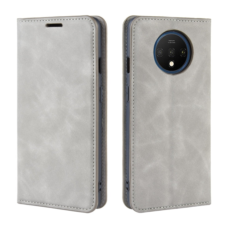 For OnePlus 7T Retro-skin Business Magnetic Suction Leather Case with Purse-Bracket-Chuck
