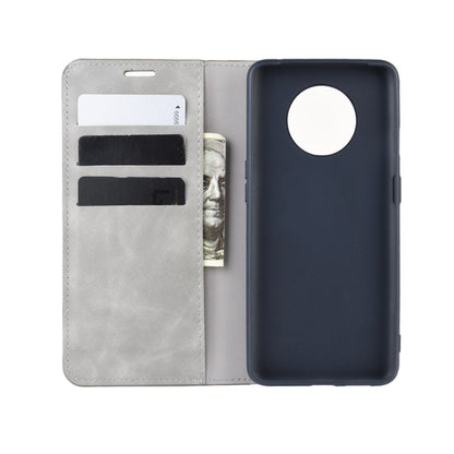 For OnePlus 7T Retro-skin Business Magnetic Suction Leather Case with Purse-Bracket-Chuck