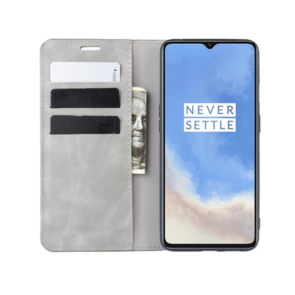 For OnePlus 7T Retro-skin Business Magnetic Suction Leather Case with Purse-Bracket-Chuck