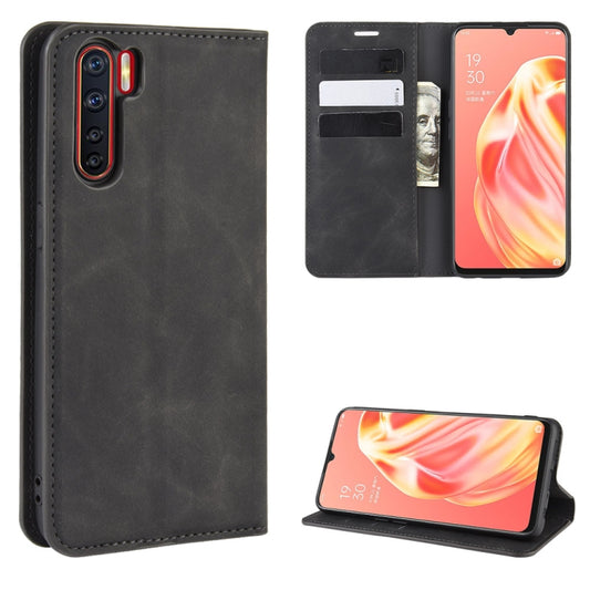 For OPPO A91 Retro-skin Business Magnetic Suction Horizontal Flip PU Leather Case with Holder & Card Slots & Wallet