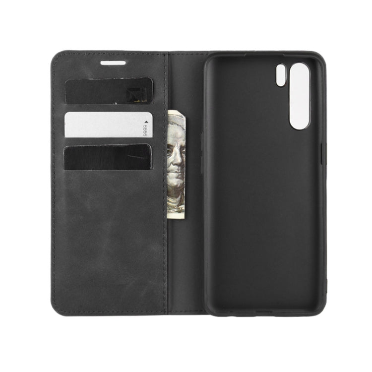 For OPPO A91 Retro-skin Business Magnetic Suction Horizontal Flip PU Leather Case with Holder & Card Slots & Wallet