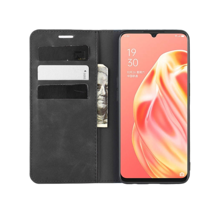 For OPPO A91 Retro-skin Business Magnetic Suction Horizontal Flip PU Leather Case with Holder & Card Slots & Wallet