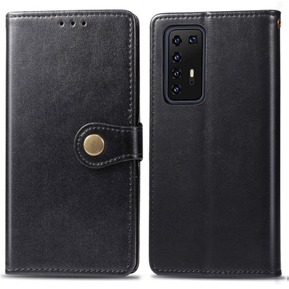 For Huawei P40 Pro Retro Solid Color Leather Buckle Phone Case with Lanyard & Photo Frame & Card Slot & Wallet & Stand Function