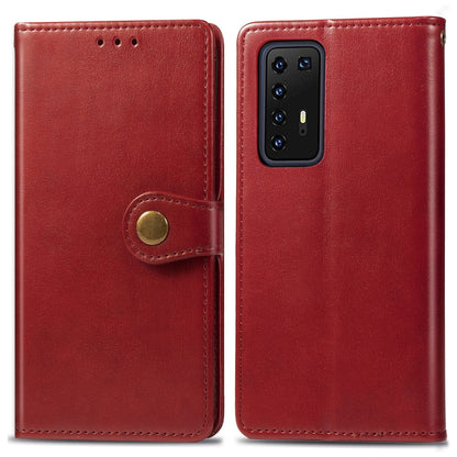 For Huawei P40 Pro Retro Solid Color Leather Buckle Phone Case with Lanyard & Photo Frame & Card Slot & Wallet & Stand Function