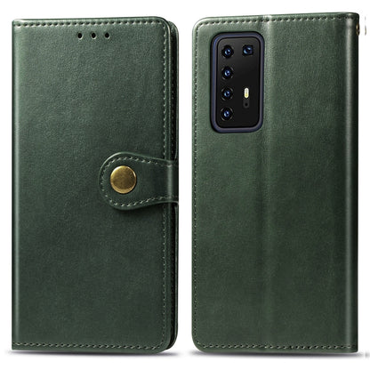 For Huawei P40 Pro Retro Solid Color Leather Buckle Phone Case with Lanyard & Photo Frame & Card Slot & Wallet & Stand Function