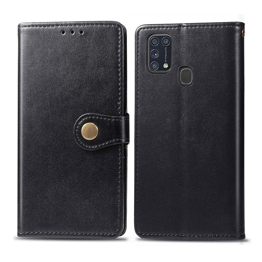 For Galaxy M31 Retro Solid Color Leather Buckle Phone Case with Lanyard & Photo Frame & Card Slot & Wallet & Stand Function