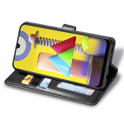 For Galaxy M31 Retro Solid Color Leather Buckle Phone Case with Lanyard & Photo Frame & Card Slot & Wallet & Stand Function