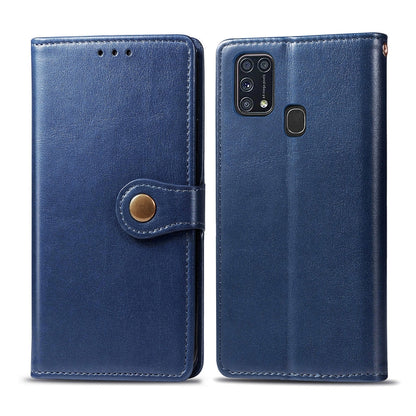For Galaxy M31 Retro Solid Color Leather Buckle Phone Case with Lanyard & Photo Frame & Card Slot & Wallet & Stand Function