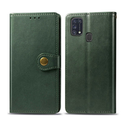 For Galaxy M31 Retro Solid Color Leather Buckle Phone Case with Lanyard & Photo Frame & Card Slot & Wallet & Stand Function