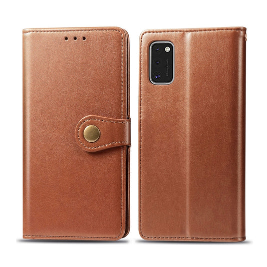 For Galaxy A41 Retro Solid Color Leather Buckle Phone Case with Lanyard & Photo Frame & Card Slot & Wallet & Stand Function