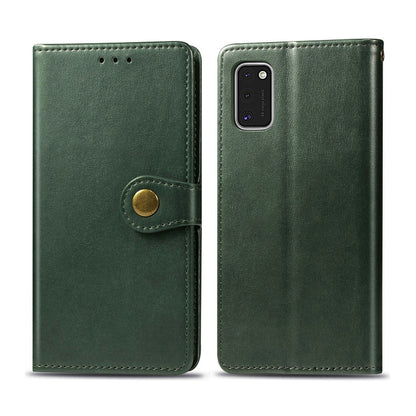 For Galaxy A41 Retro Solid Color Leather Buckle Phone Case with Lanyard & Photo Frame & Card Slot & Wallet & Stand Function