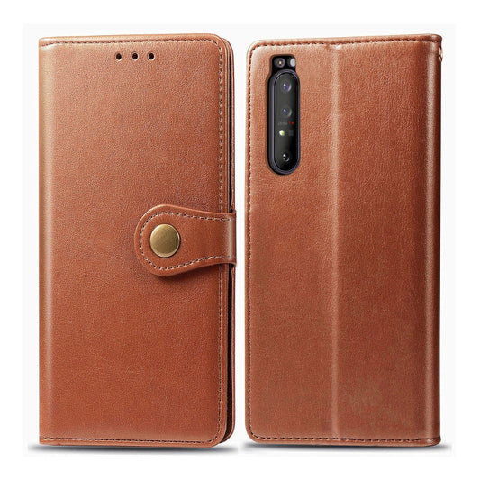 Compatible with Sony Xperia 1 II Retro Solid Color Leather Buckle Phone Case with Lanyard & Photo Frame & Card Slot & Wallet & Stand Function
