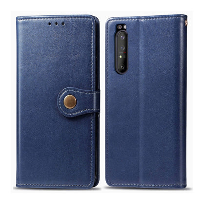 Compatible with Sony Xperia 1 II Retro Solid Color Leather Buckle Phone Case with Lanyard & Photo Frame & Card Slot & Wallet & Stand Function