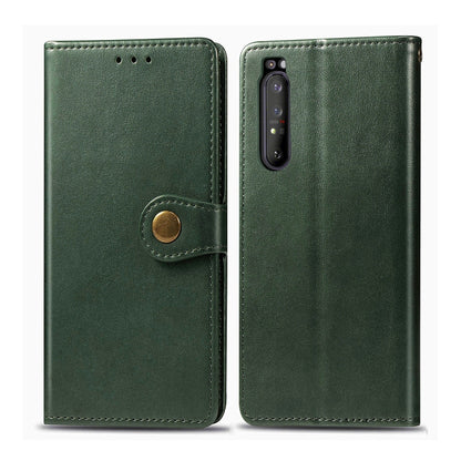 Compatible with Sony Xperia 1 II Retro Solid Color Leather Buckle Phone Case with Lanyard & Photo Frame & Card Slot & Wallet & Stand Function