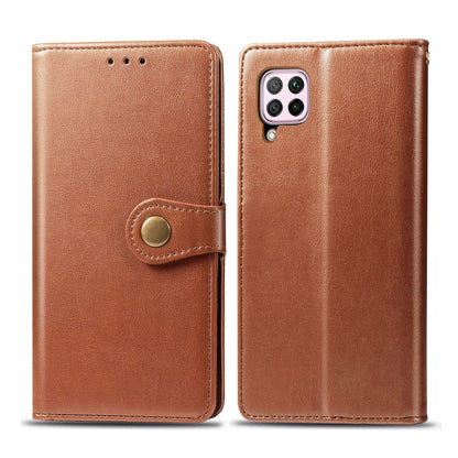 For Huawei P40 Lite/Nova 7i/Nova 6se Retro Solid Color Leather Buckle Phone Case with Lanyard & Photo Frame & Card Slot & Wallet & Stand Function