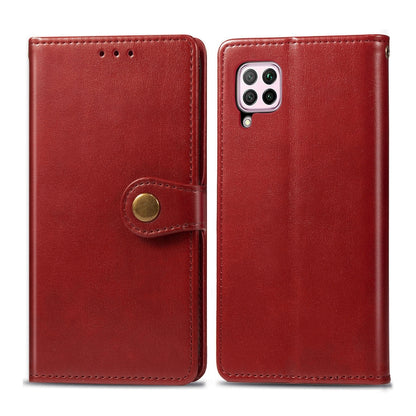 For Huawei P40 Lite/Nova 7i/Nova 6se Retro Solid Color Leather Buckle Phone Case with Lanyard & Photo Frame & Card Slot & Wallet & Stand Function