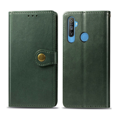 For OPPO Realme C3 Retro Solid Color Leather Buckle Phone Case with Lanyard & Photo Frame & Card Slot & Wallet & Stand Function