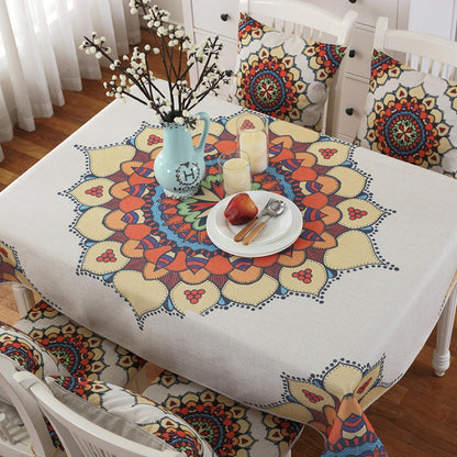 Retro Pattern Linen Table Cloth Compatible with Dinner Home Decor Dustproof Table Cover, 140x140cm