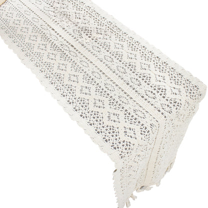 Tassel Lace Floral Romance Retro Crochet Hollow Cotton Blend Table Runner Covers, 24x160cm