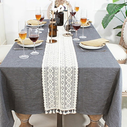 Tassel Lace Floral Romance Retro Crochet Hollow Cotton Blend Table Runner Covers, 24x200cm
