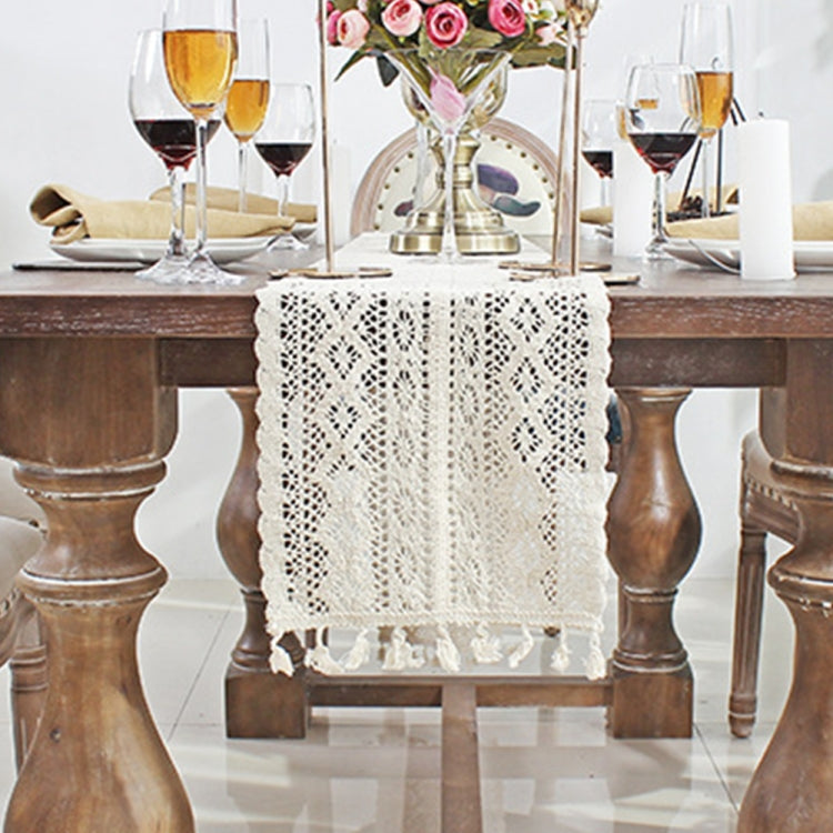 Tassel Lace Floral Romance Retro Crochet Hollow Cotton Blend Table Runner Covers, 24x140cm