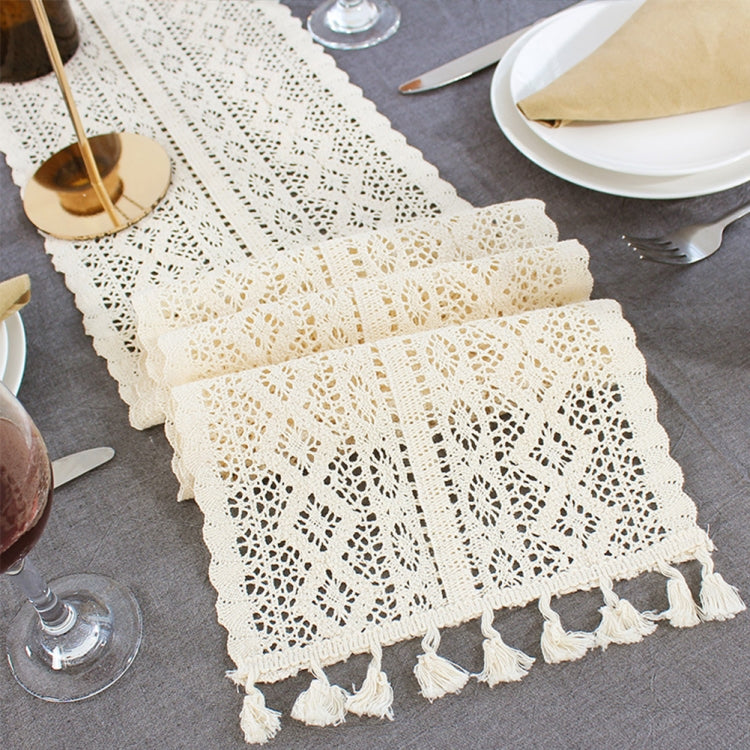 Tassel Lace Floral Romance Retro Crochet Hollow Cotton Blend Table Runner Covers, 24x140cm
