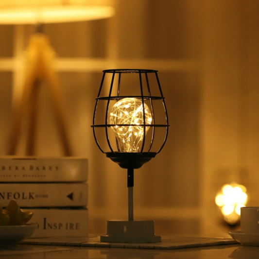 Retro Classic Iron Art LED Table Lamp Reading Lamp Night Light Bedroom Lamp Desk Lighting Home Decoration, Red Wine Glass