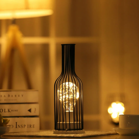 Retro Classic Iron Art LED Table Lamp Reading Lamp Night Light Bedroom Lamp Desk Lighting Home Decoration, Red Wine Bottle