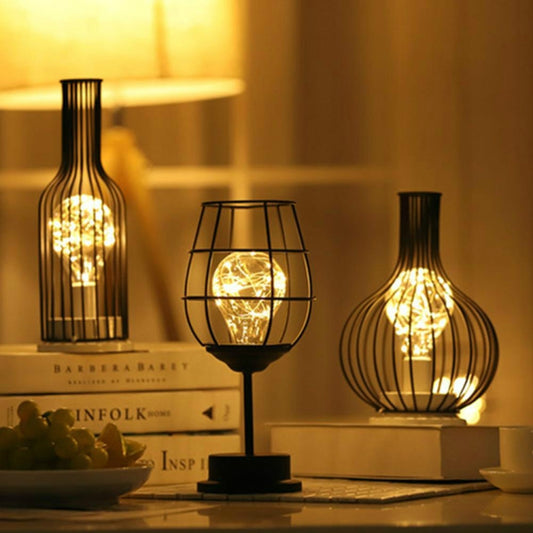 Retro Classic Iron Art LED Table Lamp Reading Lamp Night Light Bedroom Lamp Desk Lighting Home Decoration, Red Wine + Red Wine + Hangover
