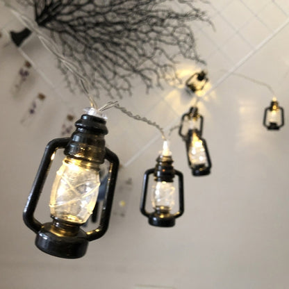 Christmas Lantern Festival Decoration Retro Kerosene Lamp LED String, 1.5m 10LEDs/ Black