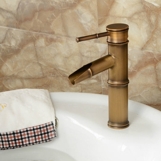 Antique Retro Hot Cold Water Bathroom Counter Basin Bamboo Waterfall Basin Copper Faucet, Breaking 2 Knots
