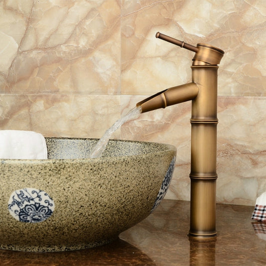 Antique Retro Hot Cold Water Bathroom Counter Basin Bamboo Waterfall Basin Copper Faucet, Breaking 3 Knots