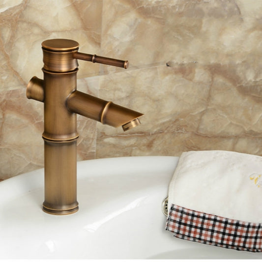 Antique Retro Hot Cold Water Bathroom Counter Basin Bamboo Waterfall Basin Copper Faucet, Early 2 Knots