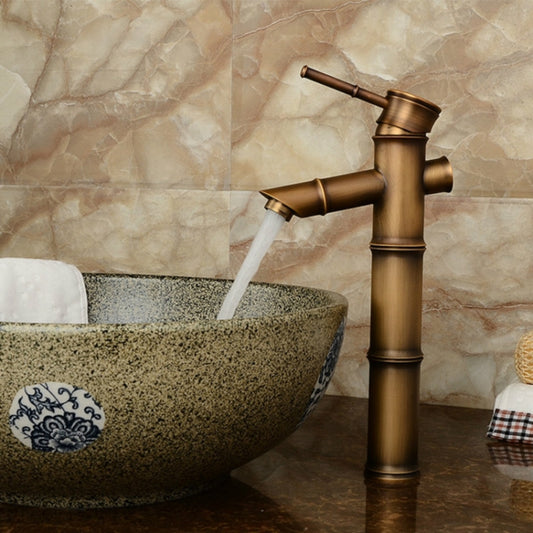 Antique Retro Hot Cold Water Bathroom Counter Basin Bamboo Waterfall Basin Copper Faucet, Early 3 Knots