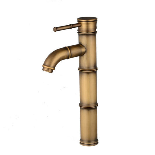 Antique Retro Hot Cold Water Bathroom Counter Basin Bamboo Waterfall Basin Copper Faucet, Elbow 3 Knots
