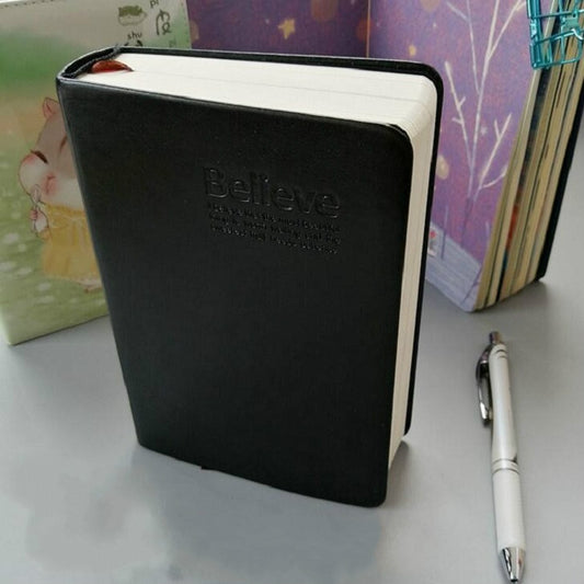 Ultra-Thick Retro Simple Lmitation Leather Thick Horizontal Blank Notebook, Specifications:Large Gold Rim Horizontal Line, Small White Rim Blank