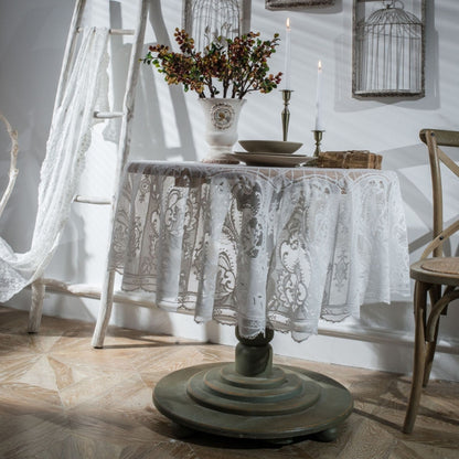 Round Lace Tablecloth Cover Cloth Retro Dining Table Coffee Table Tablecloth, 150 CM