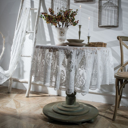 Round Lace Tablecloth Cover Cloth Retro Dining Table Coffee Table Tablecloth, 150 CM