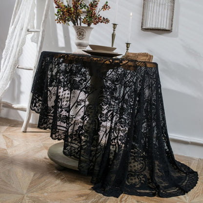 Round Lace Tablecloth Cover Cloth Retro Dining Table Coffee Table Tablecloth, 190 CM