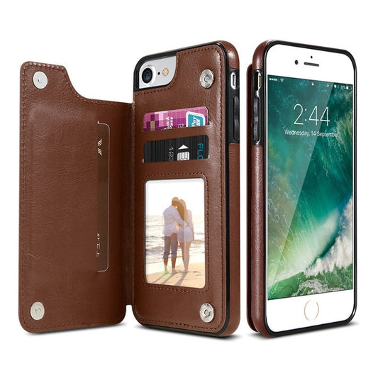 Compatible with iPhone 7 Plus / 8 Plus Retro PU Leather Case Multi Card Holders Phone Cases(Brown), Compatible with iPhone 7 Plus