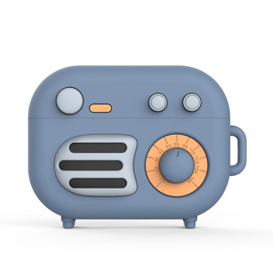 2 PCS Retro Radio Shape Protective Cover Silicone Case compatible with AirPods Pro, Blue Gray