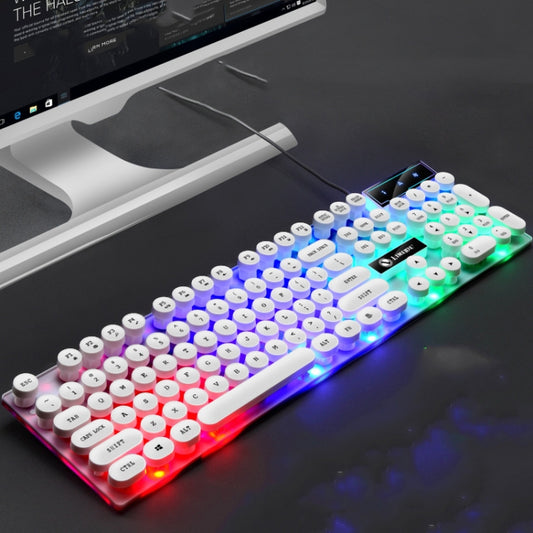 LIMEIDE GTX300 104 Keys Retro Round Key Cap USB Wired Mouse Keyboard, Cable Length: 1.4m, Punk Single Keyboard White